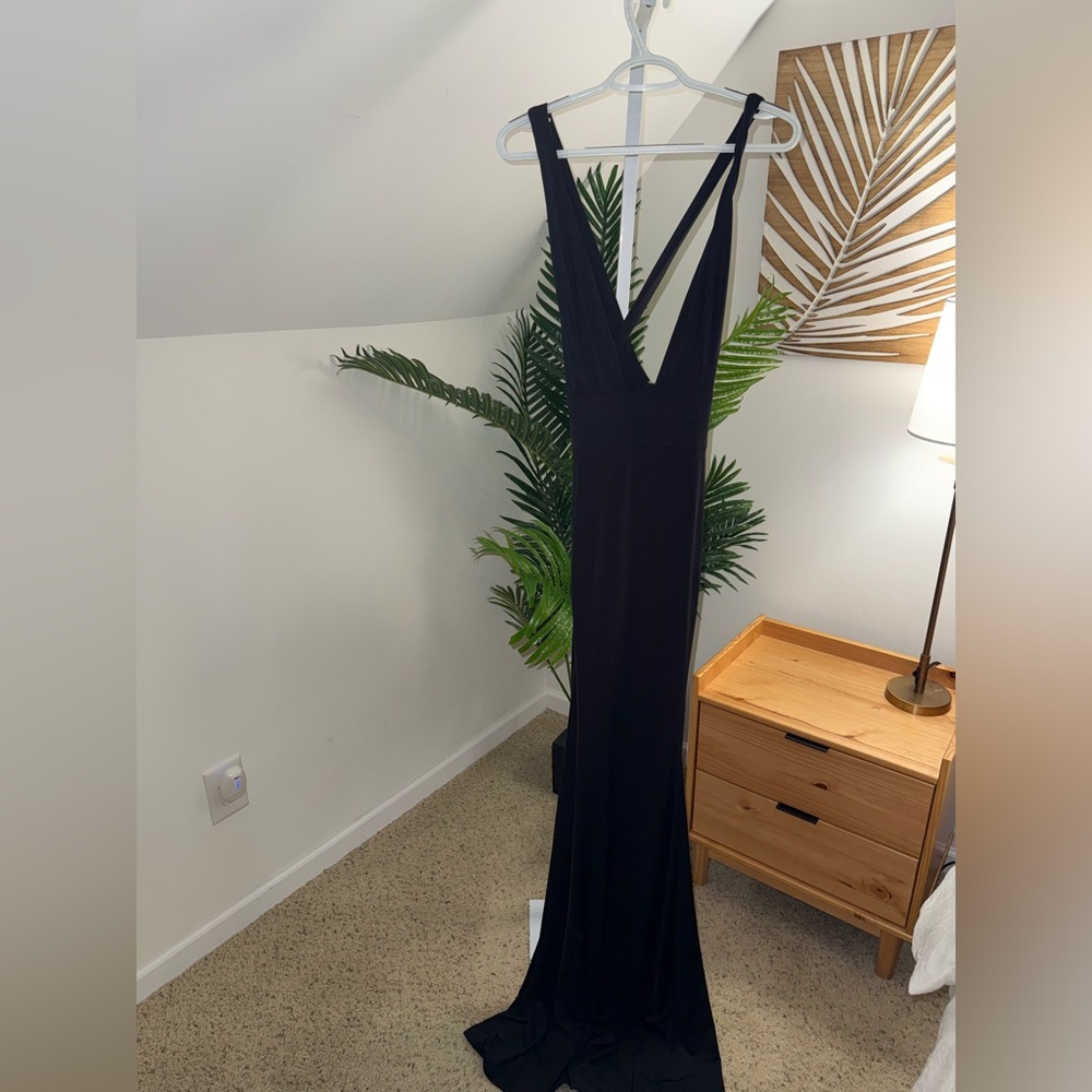 HOUSE OF CB MIACOVA BLACK SILKY JERSEY PLUNGE MAXI DRESS Large - Picture 4 of 7